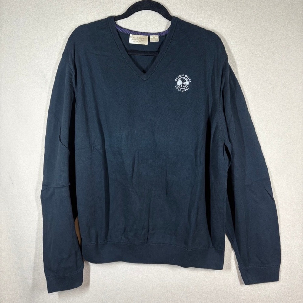 Pebble Beach Golf Bobby Jones Pima Cotton V-Neck Sweater 2X Black Preppy Classic